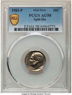 image for: 1983-P 10C Roosevelt Dime -- Split Die -- AU58 PCGS....