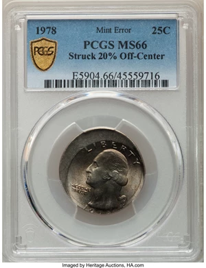 image for: 1978 25C Washington Quarter Dollar -- Struck 20% Off Center -- MS66 PCGS....
