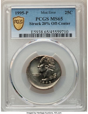 image for: 1995-P 25C Washington Quarter Dollar -- Struck 30% Off Center -- MS65 PCGS....