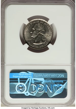 image for: 2001-P 25C Rhode Island Statehood Quarter Dollar -- Reverse Clad Layer Missing -- MS63 NGC. (4.7 grams)....