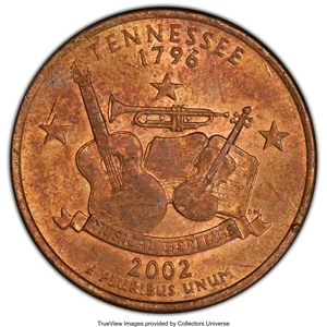 image for: 2002-D 25C Tennessee Statehood Quarter Dollar -- Missing Reverse Clad Layer -- AU58 PCGS....