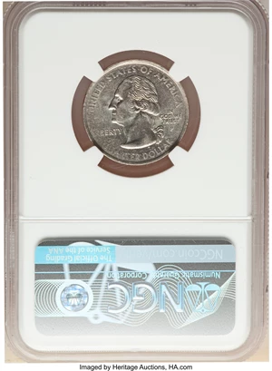 image for: 2002-P 25C Indiana Statehood Quarter Dollar -- Missing Clad Layer on Reverse -- AU58 NGC. (4.6 grams)....