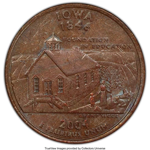 image for: 2004-D 25C Iowa, Statehood Dollar -- Reverse Clad Layer Missing -- AU53 PCGS....