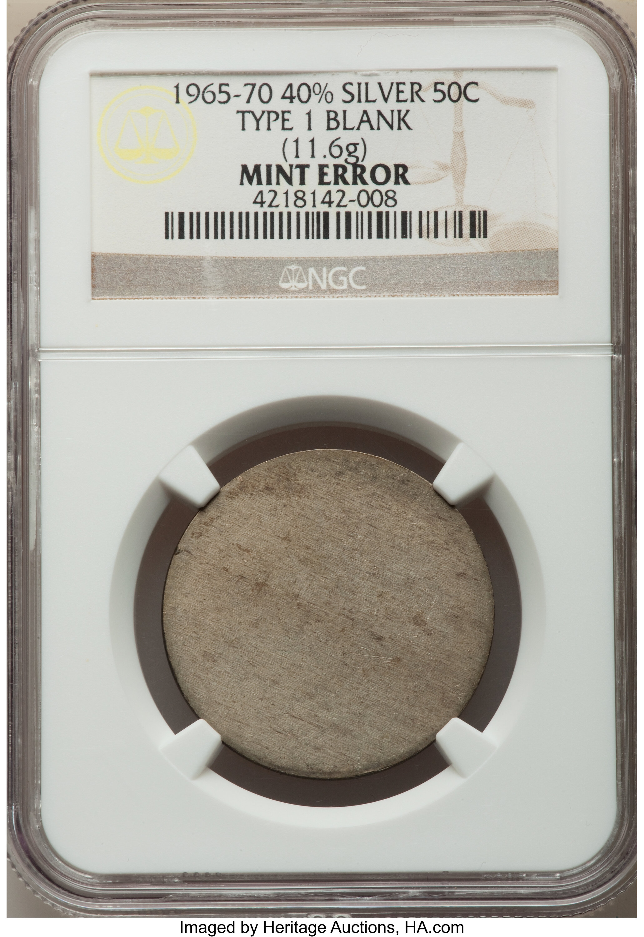 image for: (1965-70) 50C Silver Clad, Kennedy Half Dollar, -- Type One Blank -- NGC. (11.6 grams)....