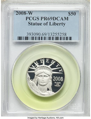 image for: 2008-W $50 Half-Ounce Platinum Eagle PR69 Deep Cameo PCGS. PCGS Population: (386/276). NGC Census: (97/1014). CDN: $712.84....