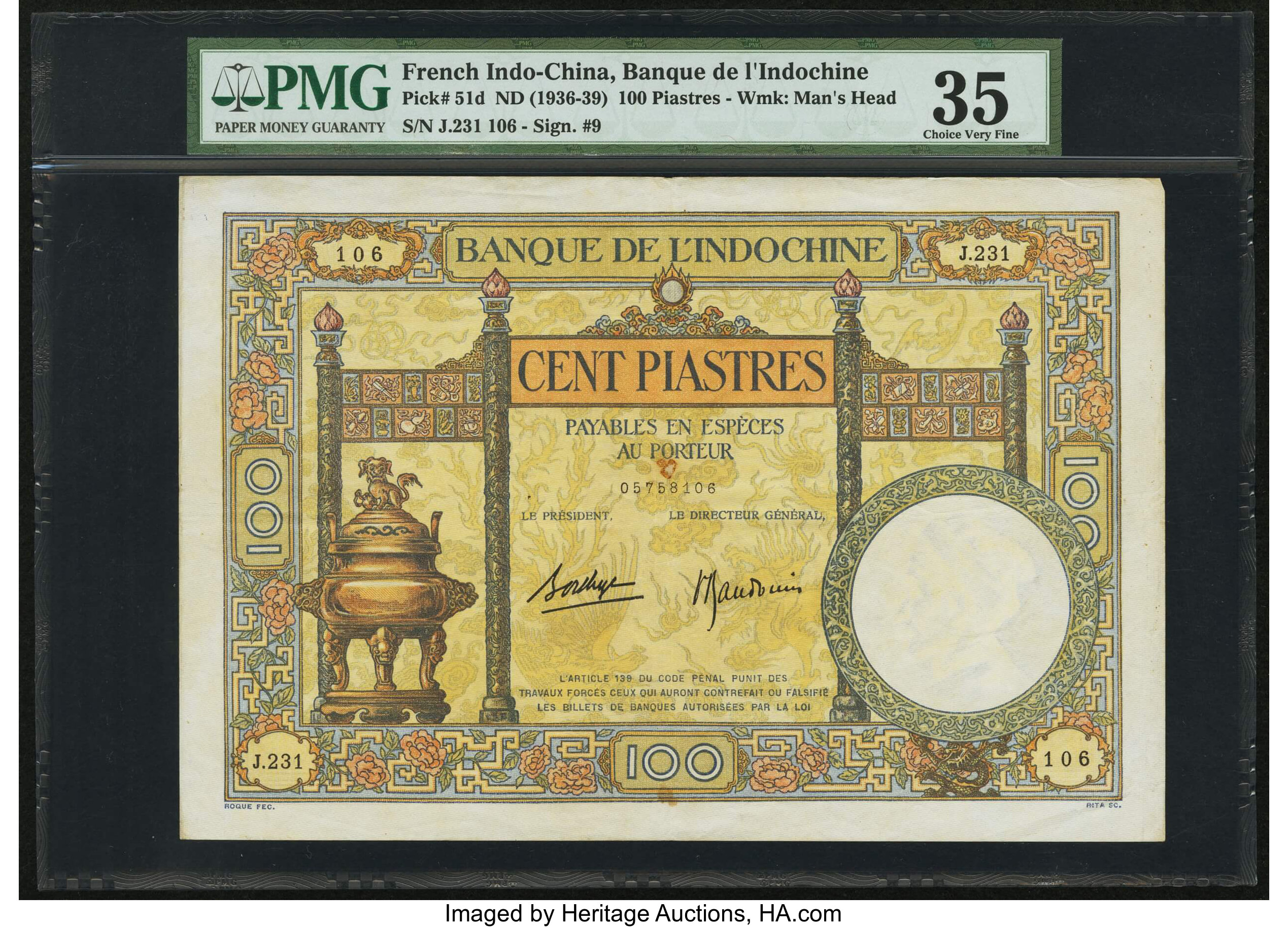 image for: French Indo-China  100 piastres(B138b)