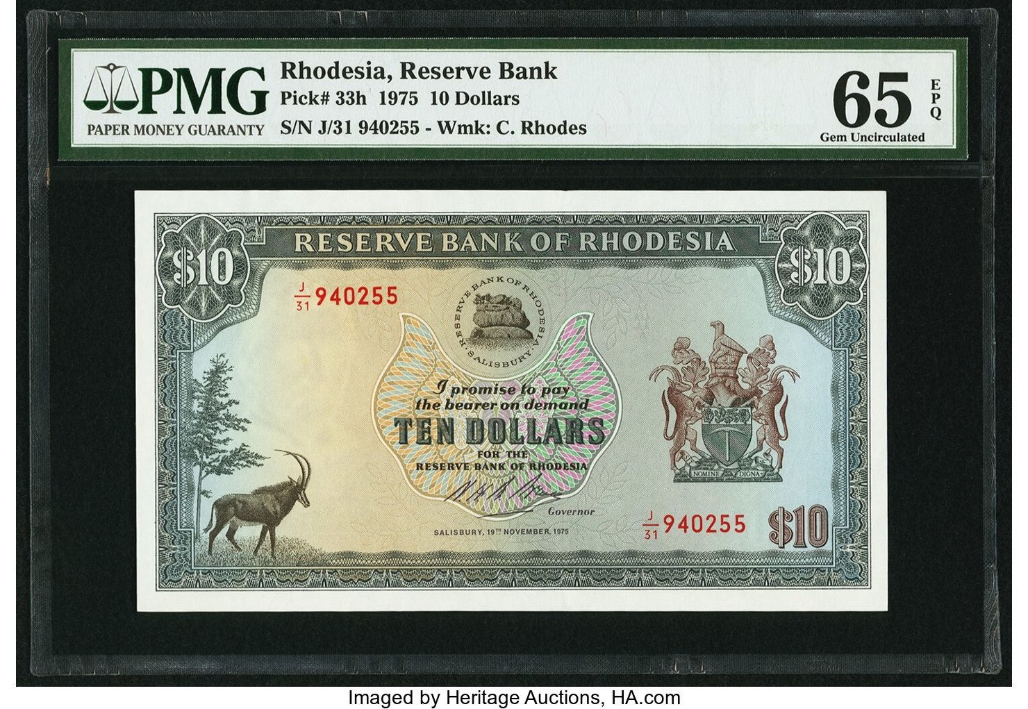 image for: Rhodesia  10 dollars(B110a)
