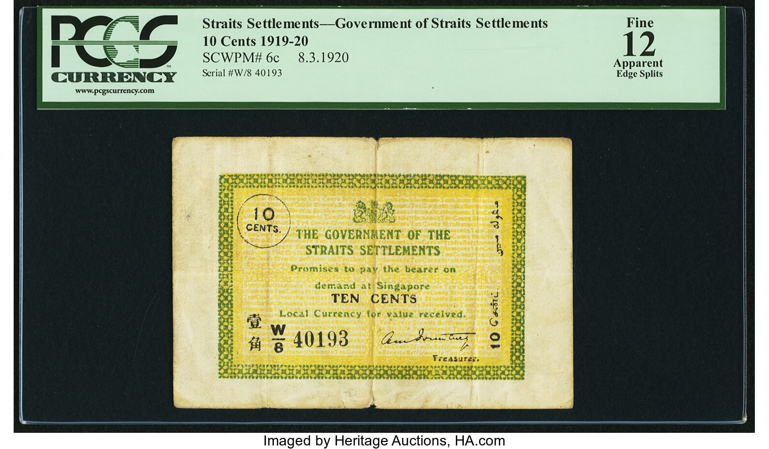 image for: Straits Settlements  10 cents(B115c)