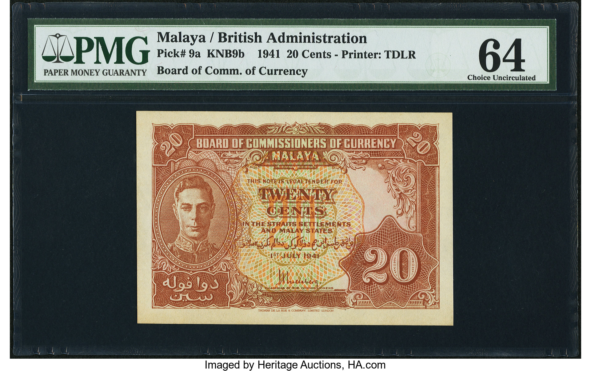 image for: Malaya  20 cents(B110a)