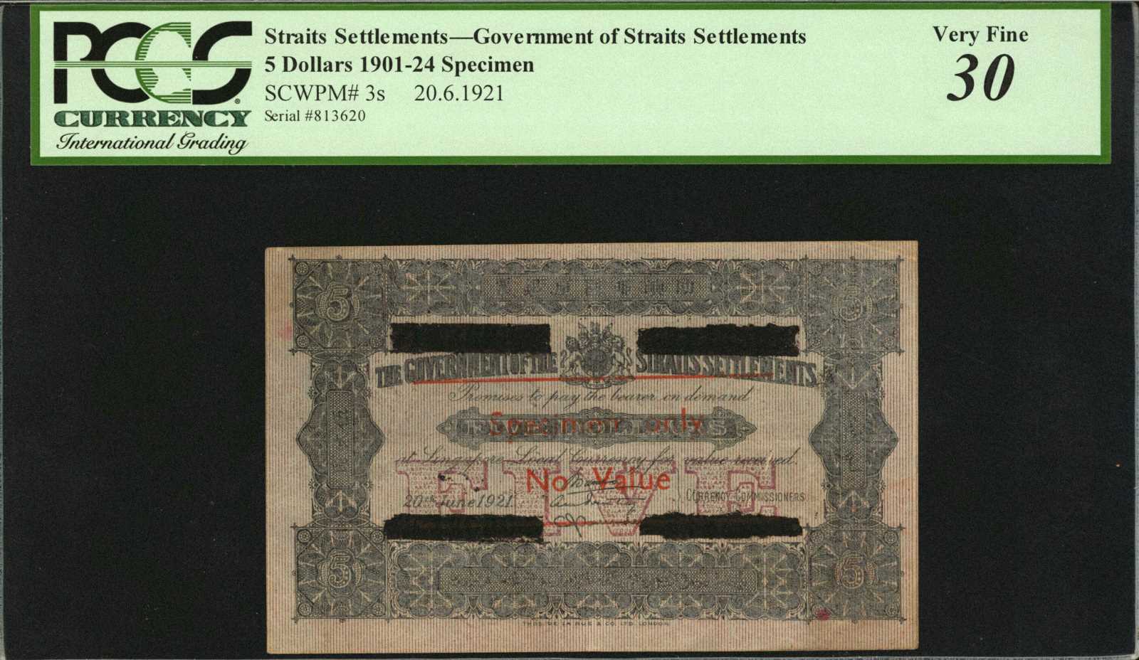 image for: Straits Settlements  5 dollars	VG	VF	VF(B106d)