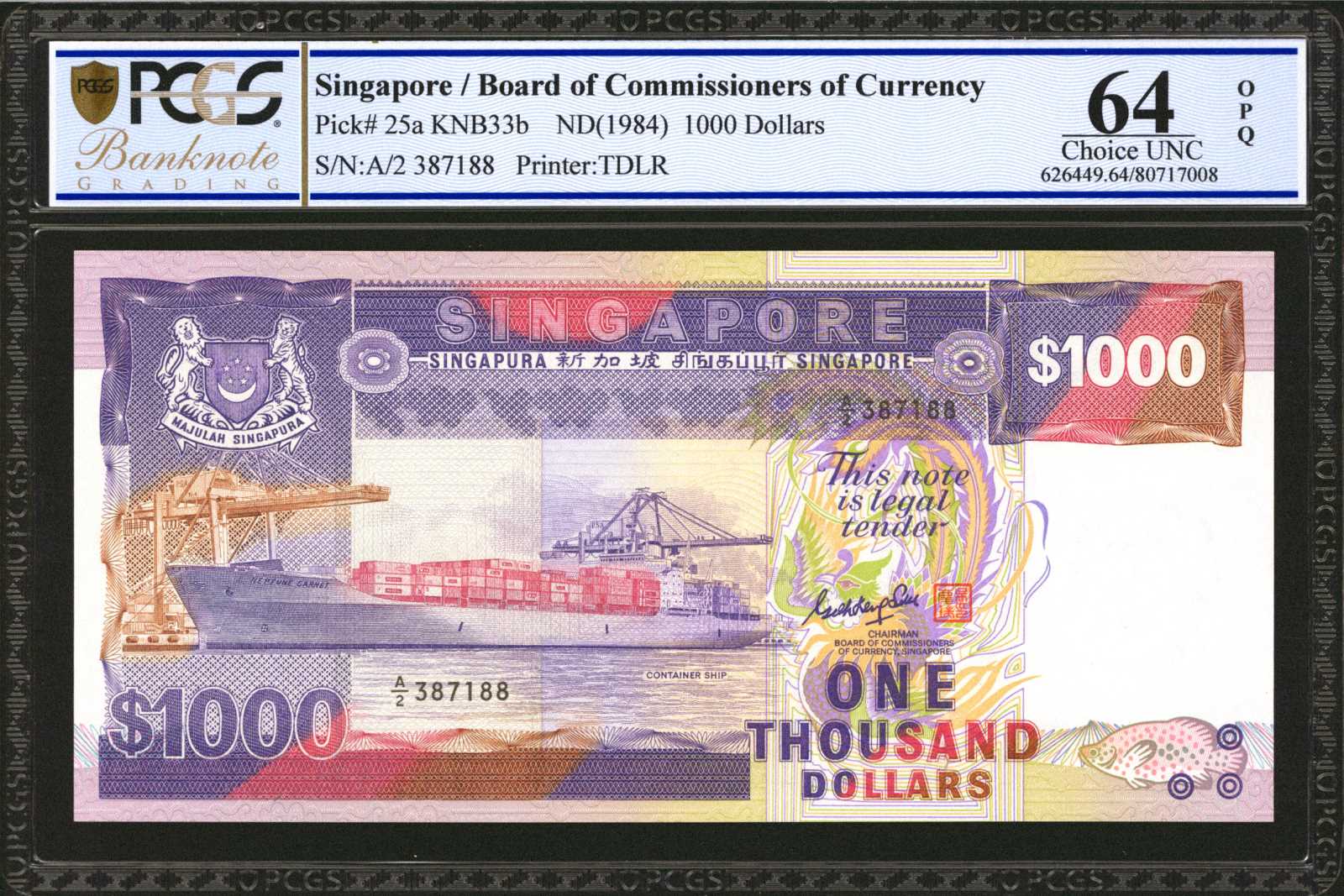 image for: Singapore  1,000 dollars (B126z)