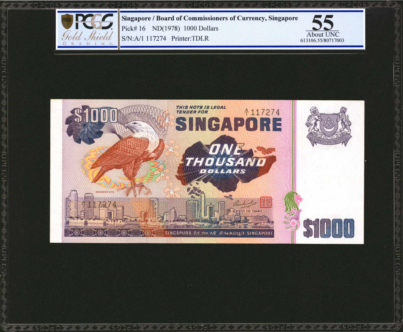 image for: Singapore  1,000 dollars (B117az)