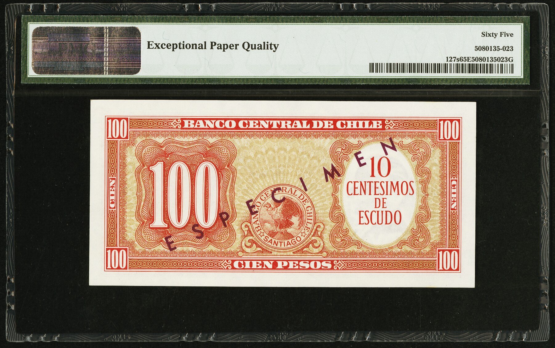 image for: Chile  10 centesimos on 100 pesos(B261bs)
