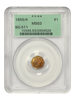 image for: 1855/4 Cal. Gold $1 PCGS MS63 (BG-511 OGH)