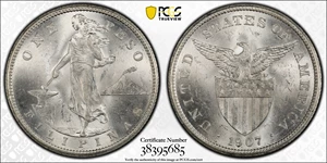 image for: PHILIPPINES. Peso, 1907-S. San Francisco Mint. PCGS MS-63.