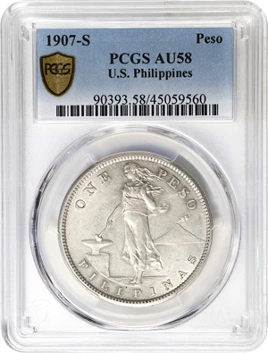 image for: PHILIPPINES. Peso, 1907-S. San Francisco Mint. PCGS AU-58.