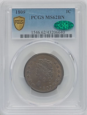 image for: 1809 1C S-280, B-1, R.2, MS62 Brown PCGS. CAC....