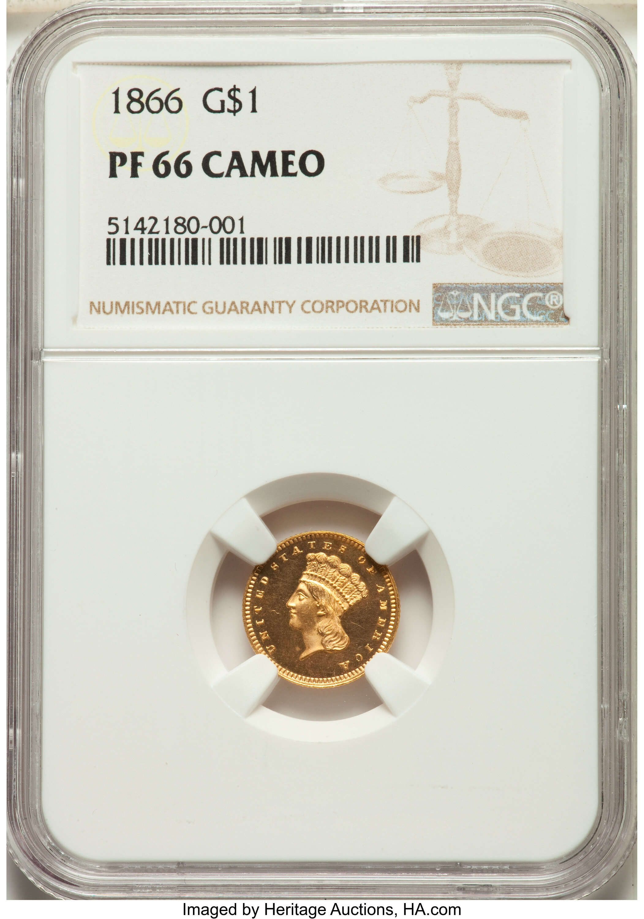 image for: 1866 G$1 PR66 Cameo NGC. JD-1, R.6....