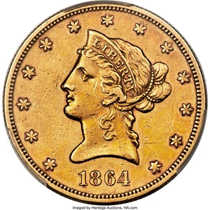 image for: 1864 $10 XF45 PCGS....