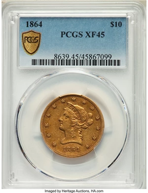 image for: 1864 $10 XF45 PCGS....