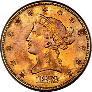 image for: 1872-CC $10 XF45 PCGS. Variety 1-B....