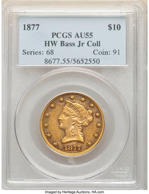 image for: 1877 $10 AU55 PCGS....