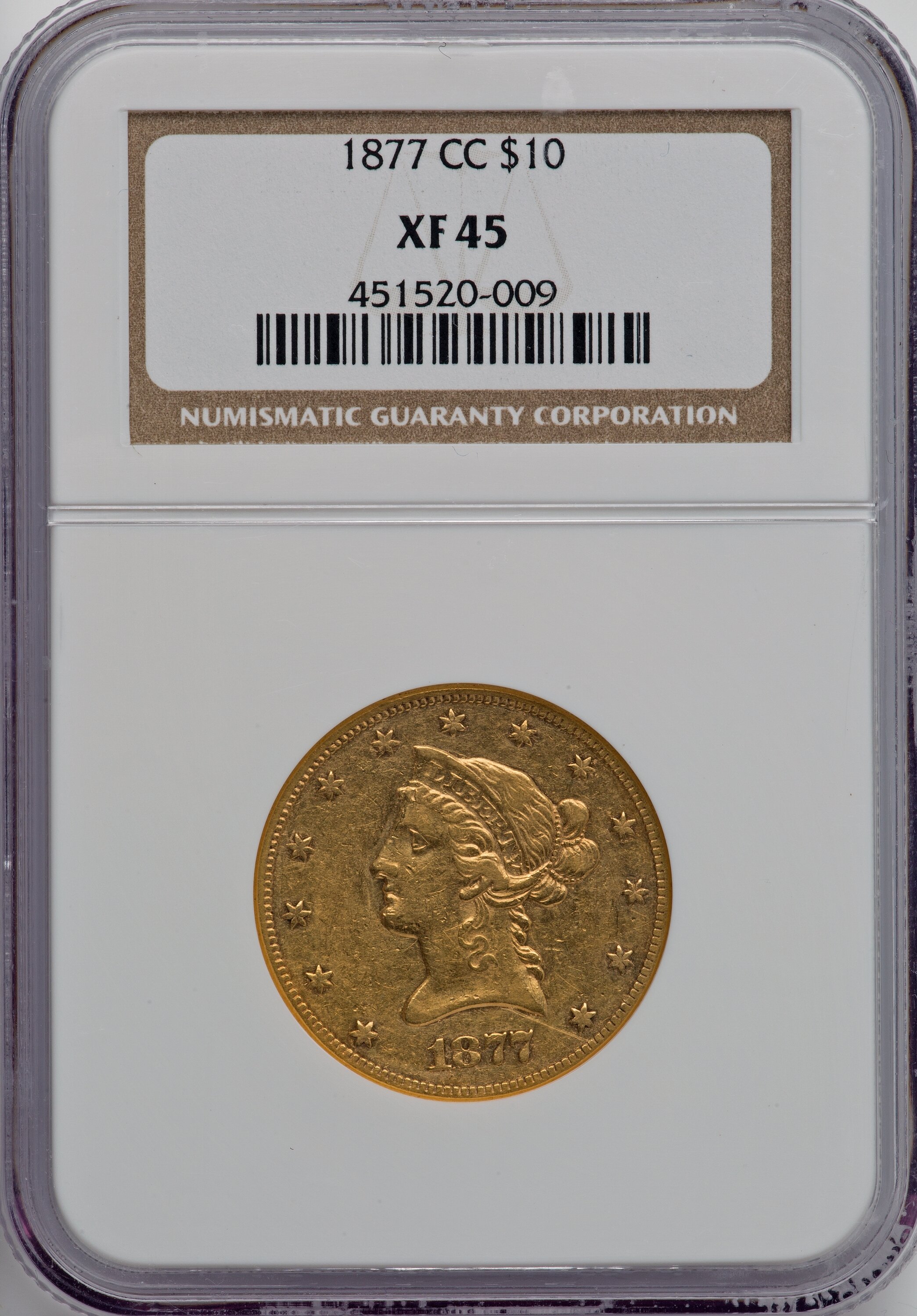 image for: 1877-CC $10 XF45 NGC. Variety 1-B....