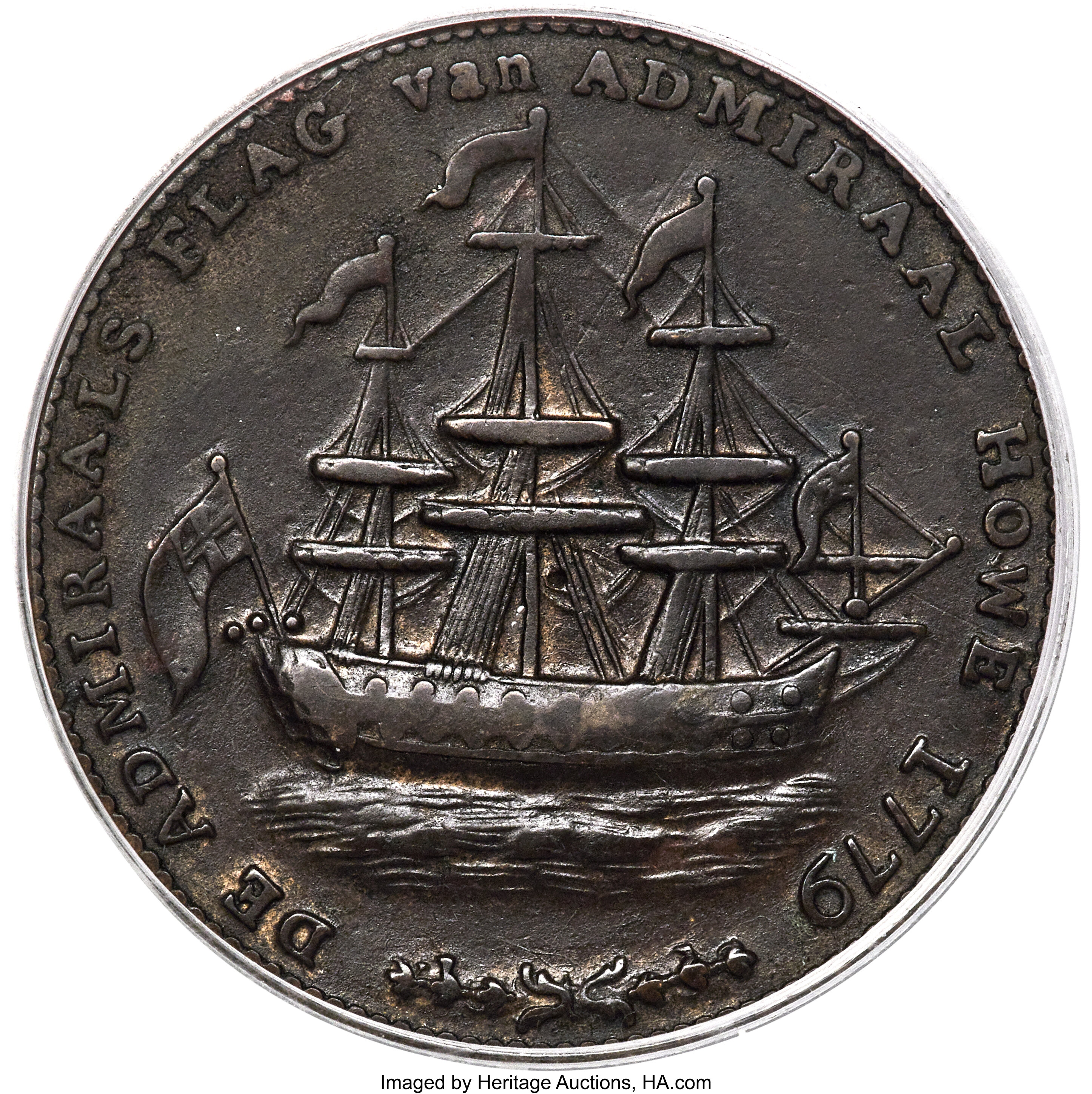 image for: 1778-1779 Rhode Island Ship Token, Wreath Below, Brass, AU50 PCGS. Betts-563, W-1740, R.3....