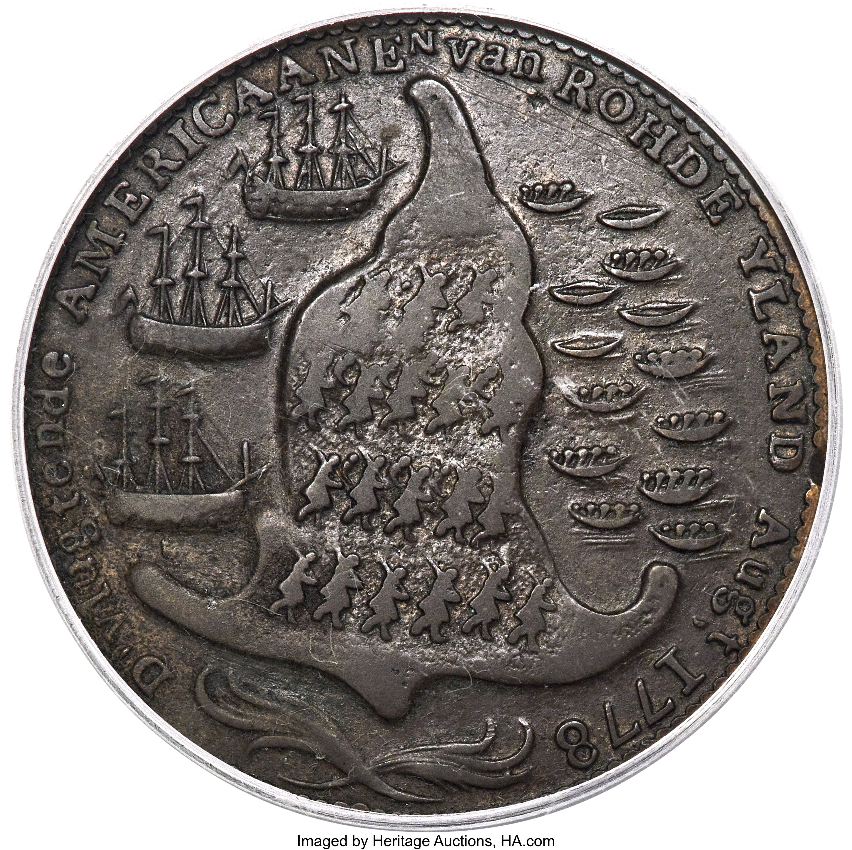 image for: 1778-1779 Rhode Island Ship Token, Wreath Below, Brass, AU50 PCGS. Betts-563, W-1740, R.3....
