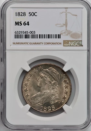 image for: 1828 50C Square Base 2, Small 8s, Large Letters, O-116, R.2, MS64 NGC....