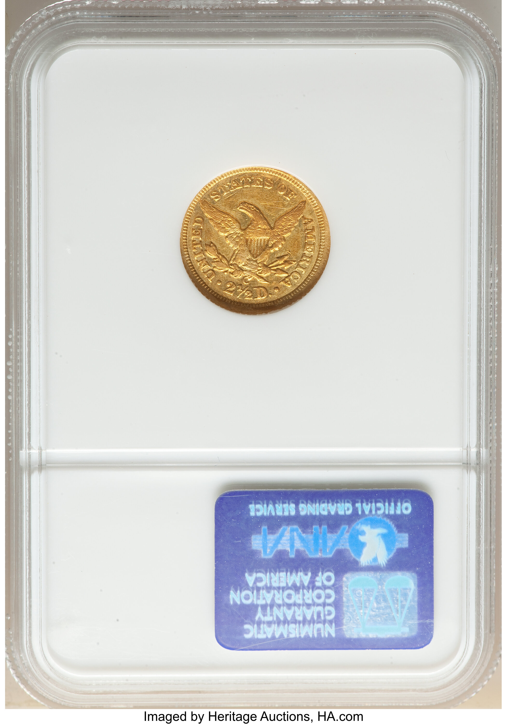 image for: 1843-C $2 1/2 Small Date, Crosslet 4, AU50 NGC. Variety 1....