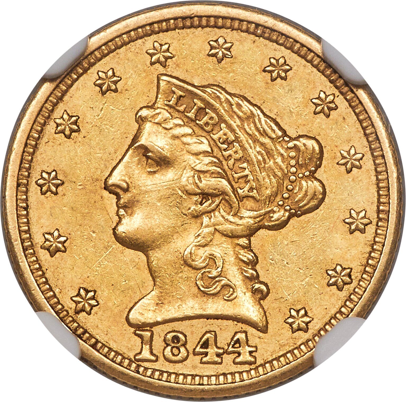 image for: 1844 $2 1/2 AU58 NGC....