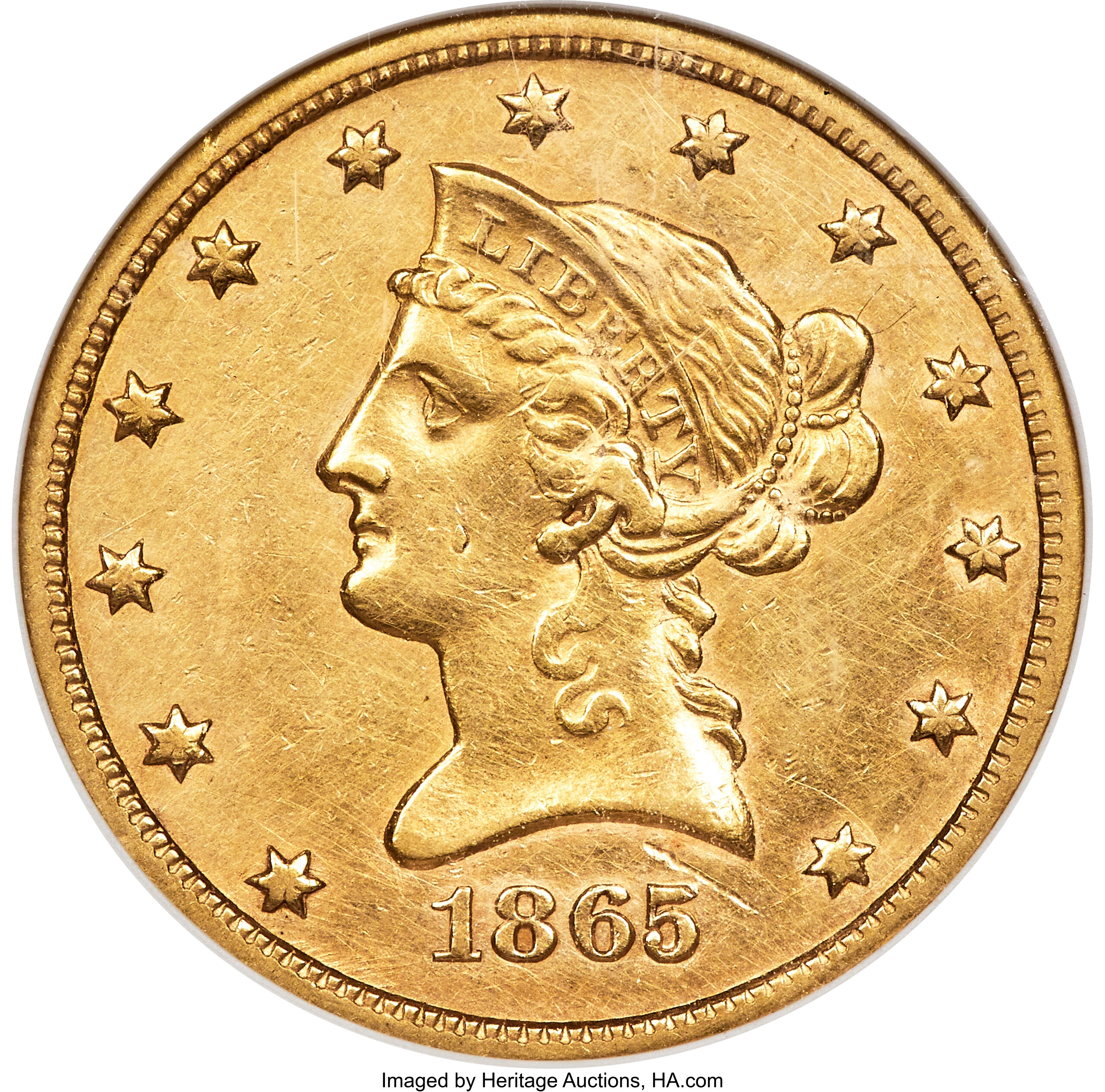 image for: 1865-S $10 -- Cleaned -- ANACS. AU Details, Net XF40....