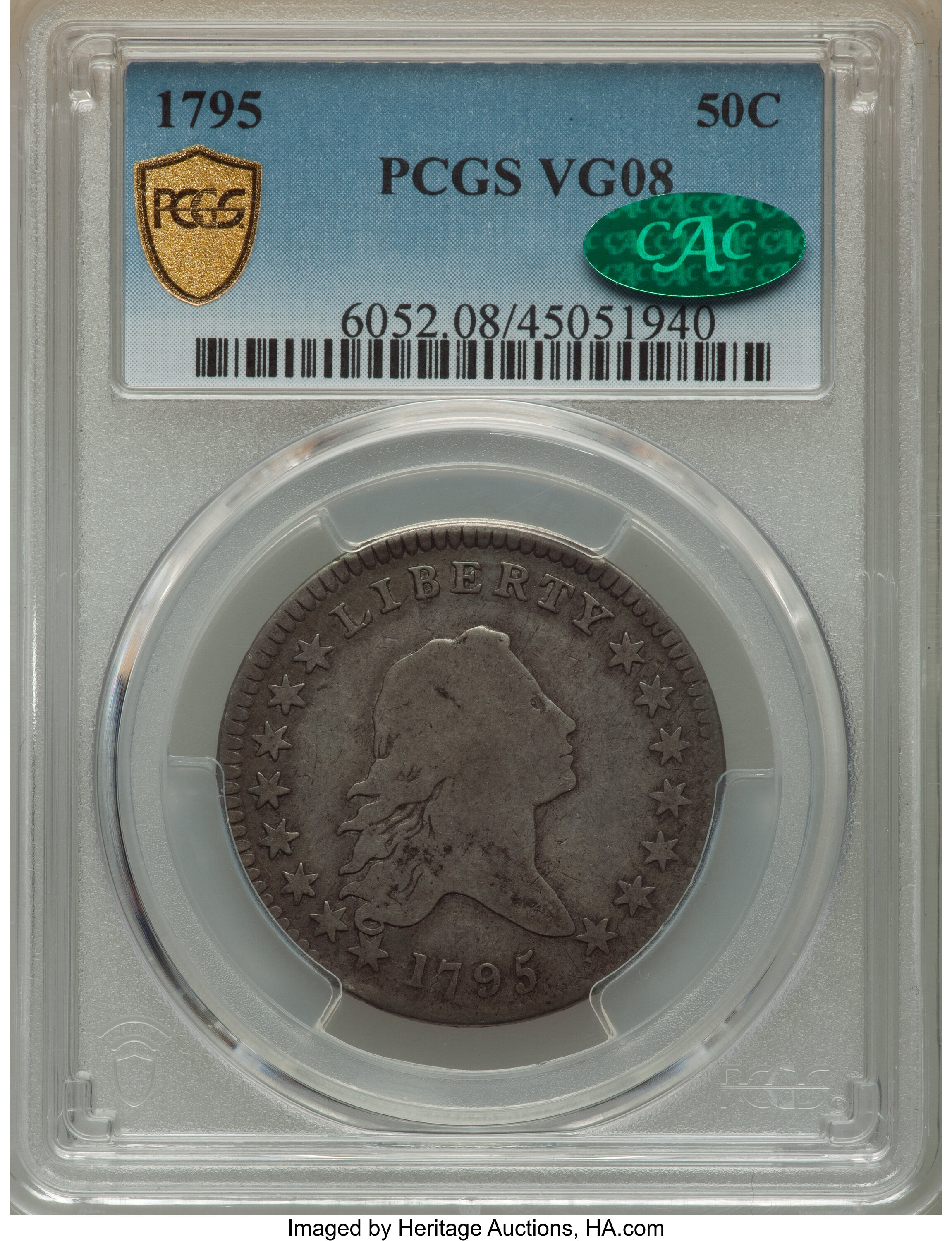 image for: 1795 50C 2 Leaves, O-104, T-24, Low R.4, VG8 PCGS. CAC. PCGS Population: (2/6 and 0/1+). NGC Census: (4/19 and 0/0+). CDN: ...