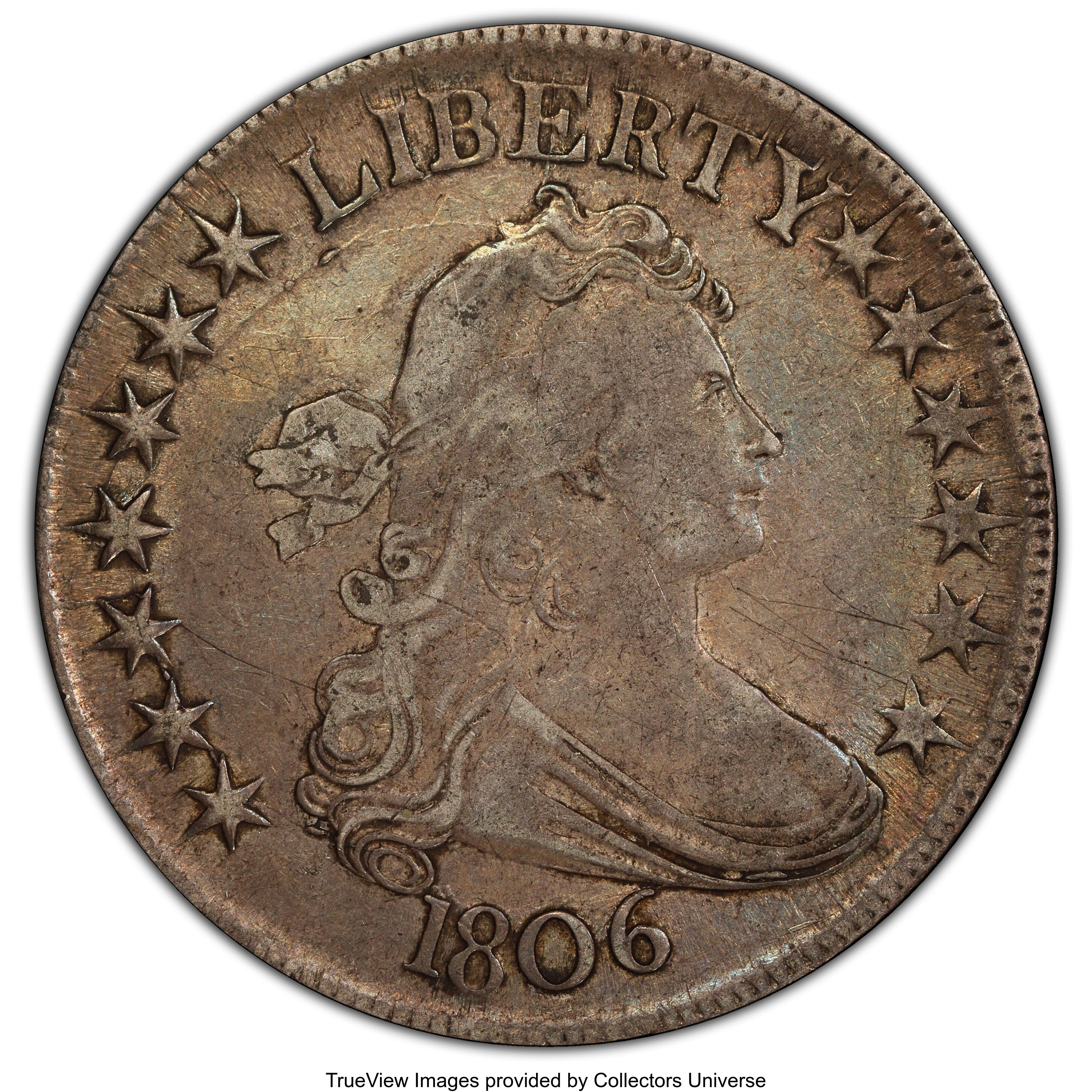 image for: 1806 50C Pointed 6, Stem, O-121, T-29, R.4, XF45 PCGS. CAC. PCGS Population: (0/1 and 0/0+). NGC Census: (3/5 and 0/1+). CD...