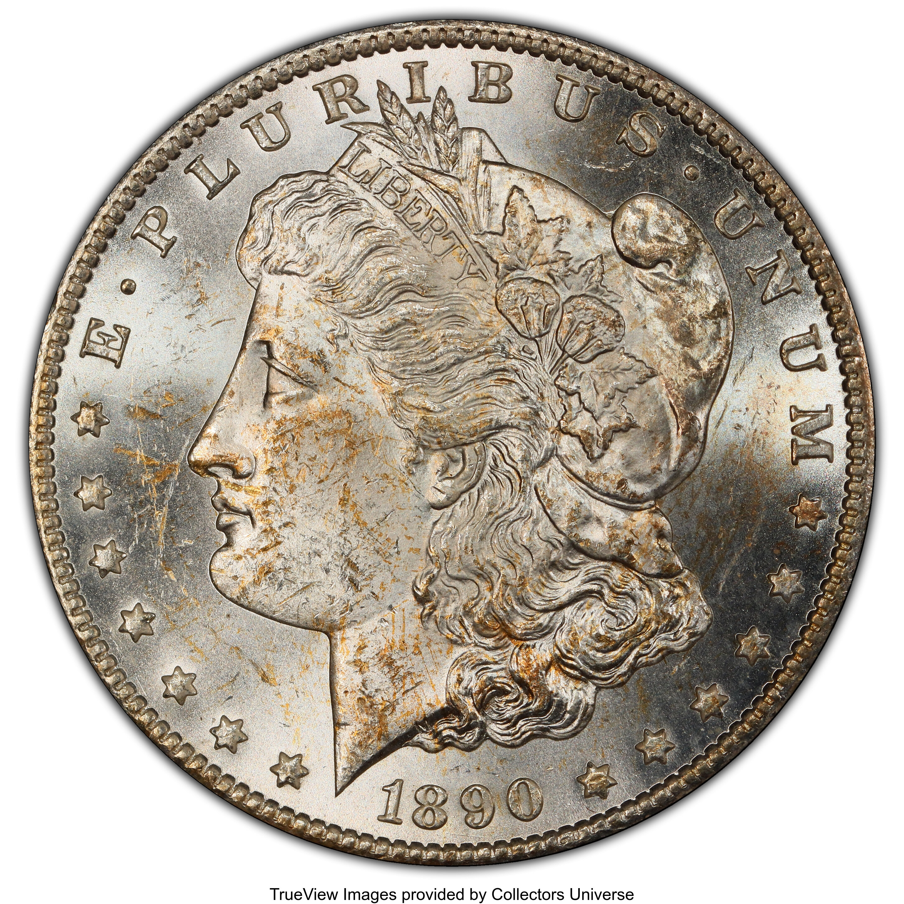 image for: 1890-CC $1 Tail Bar, VAM-4, MS63 PCGS. A Top 100 Variety. PCGS Population: (7/1 and 2/2+). NGC Census: (71/55 and 3/1+). CD...