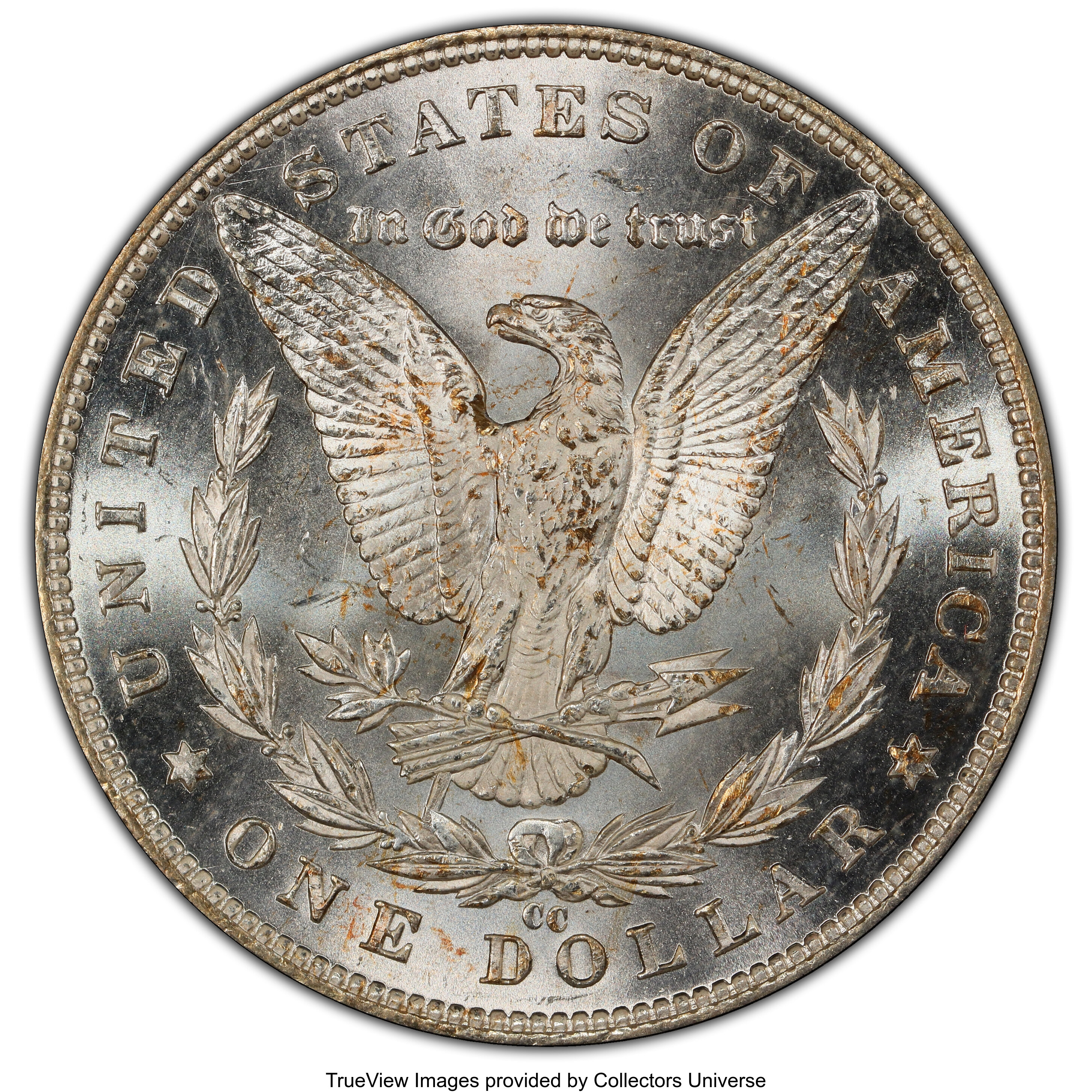 image for: 1890-CC $1 Tail Bar, VAM-4, MS63 PCGS. A Top 100 Variety. PCGS Population: (7/1 and 2/2+). NGC Census: (71/55 and 3/1+). CD...