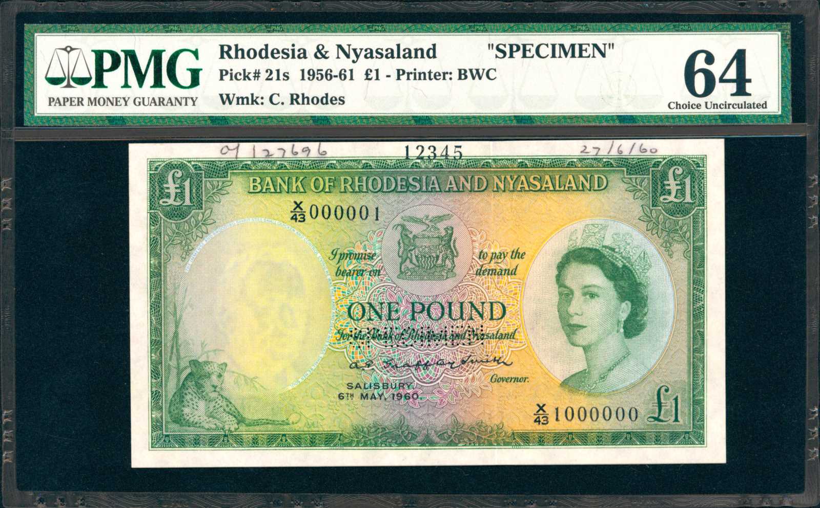 image for: Rhodesia and Nyasaland  1 pound(B102b63s)