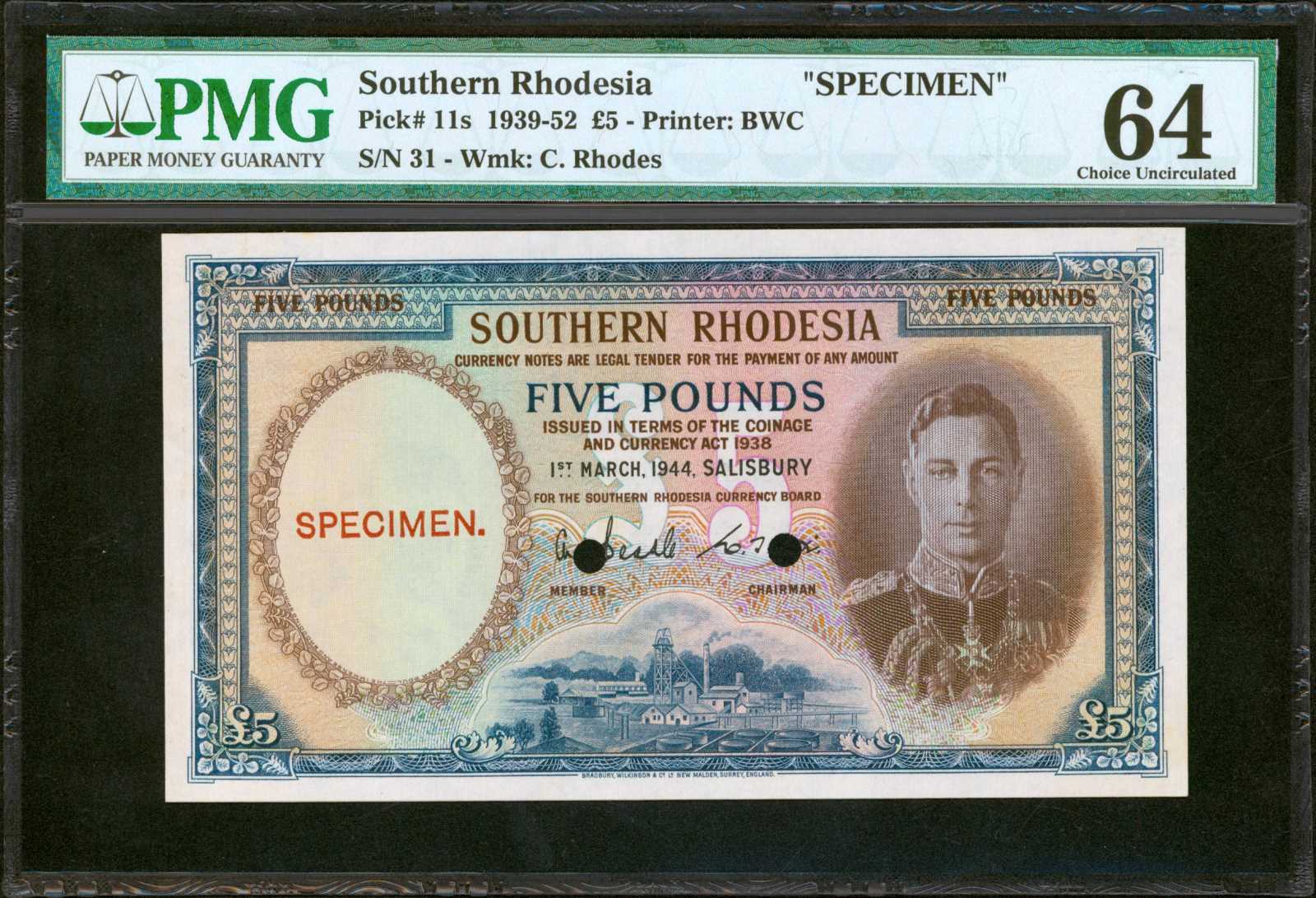 image for: Southern Rhodesia  5 pounds (B106p)