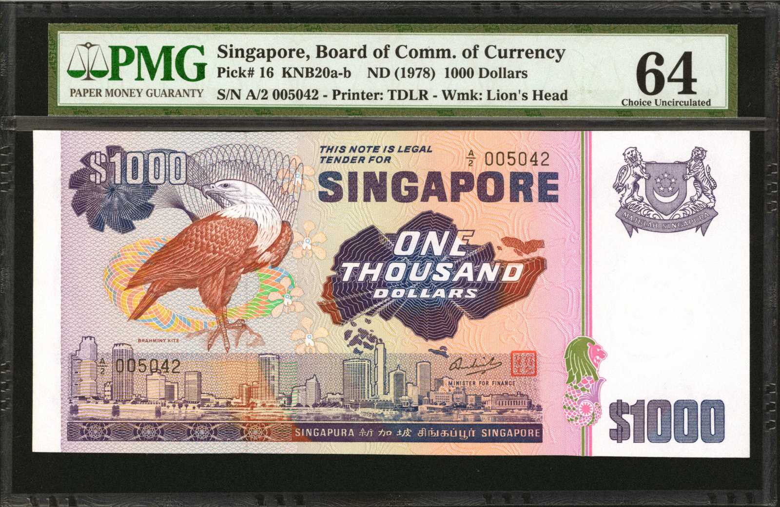 image for: Singapore  1,000 dollars (B117az)