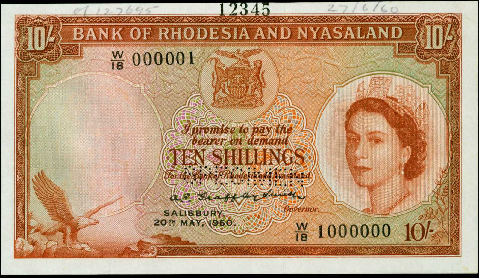 image for: Rhodesia and Nyasaland  10 shillings(B101b22s)