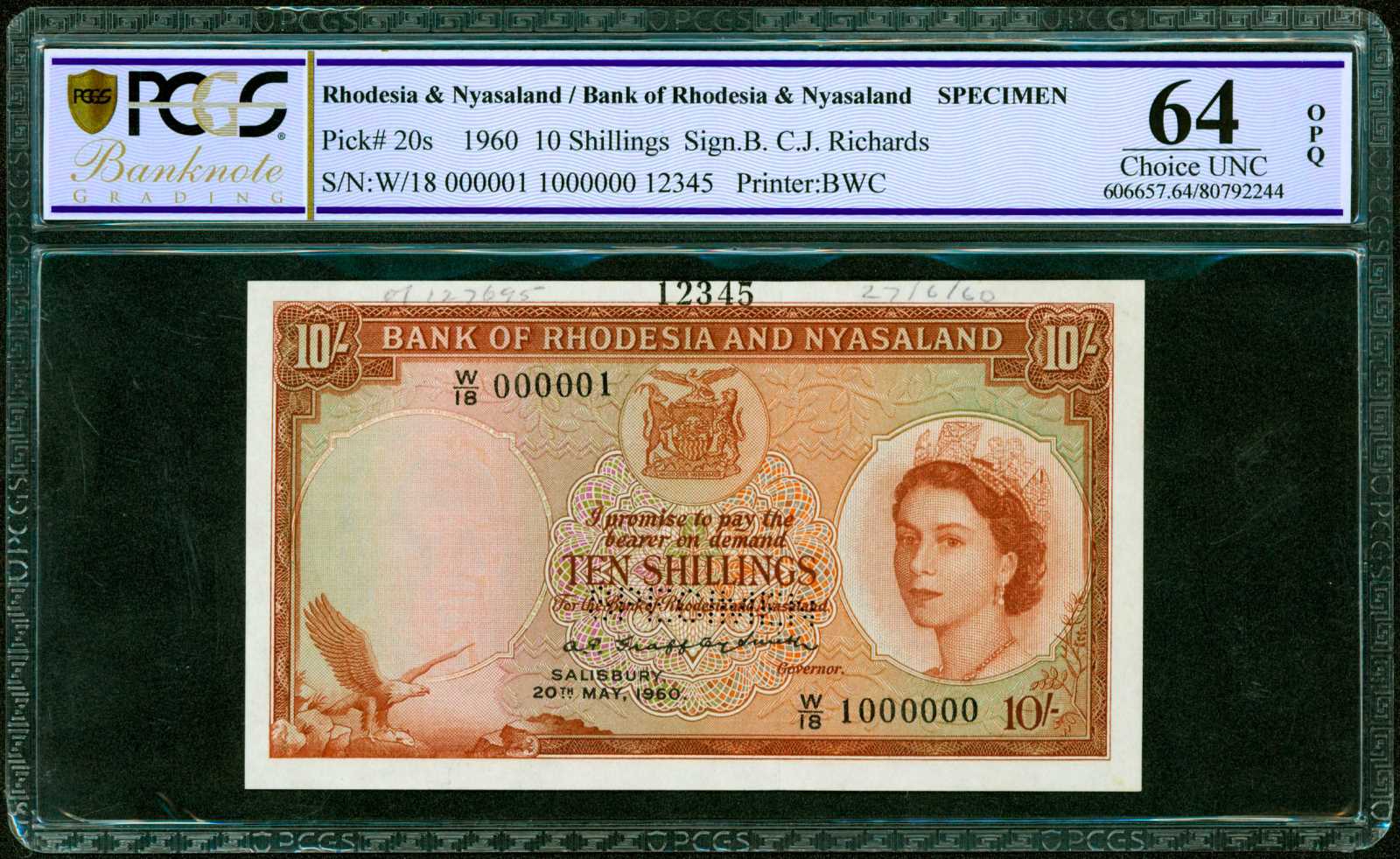 image for: Rhodesia and Nyasaland  10 shillings(B101b38s)