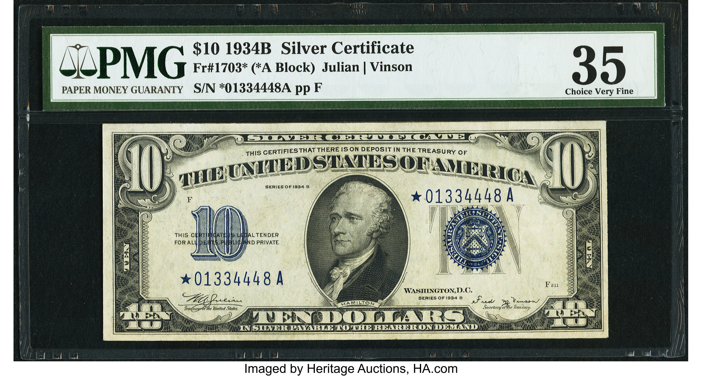 image for: Fr. 1703* $10 1934B Silver Certificate Star. PMG Choice Very Fine 35....
