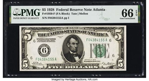 image for: Fr. 1950-F $5 1928 Federal Reserve Note. PMG Gem Uncirculated 66 EPQ....