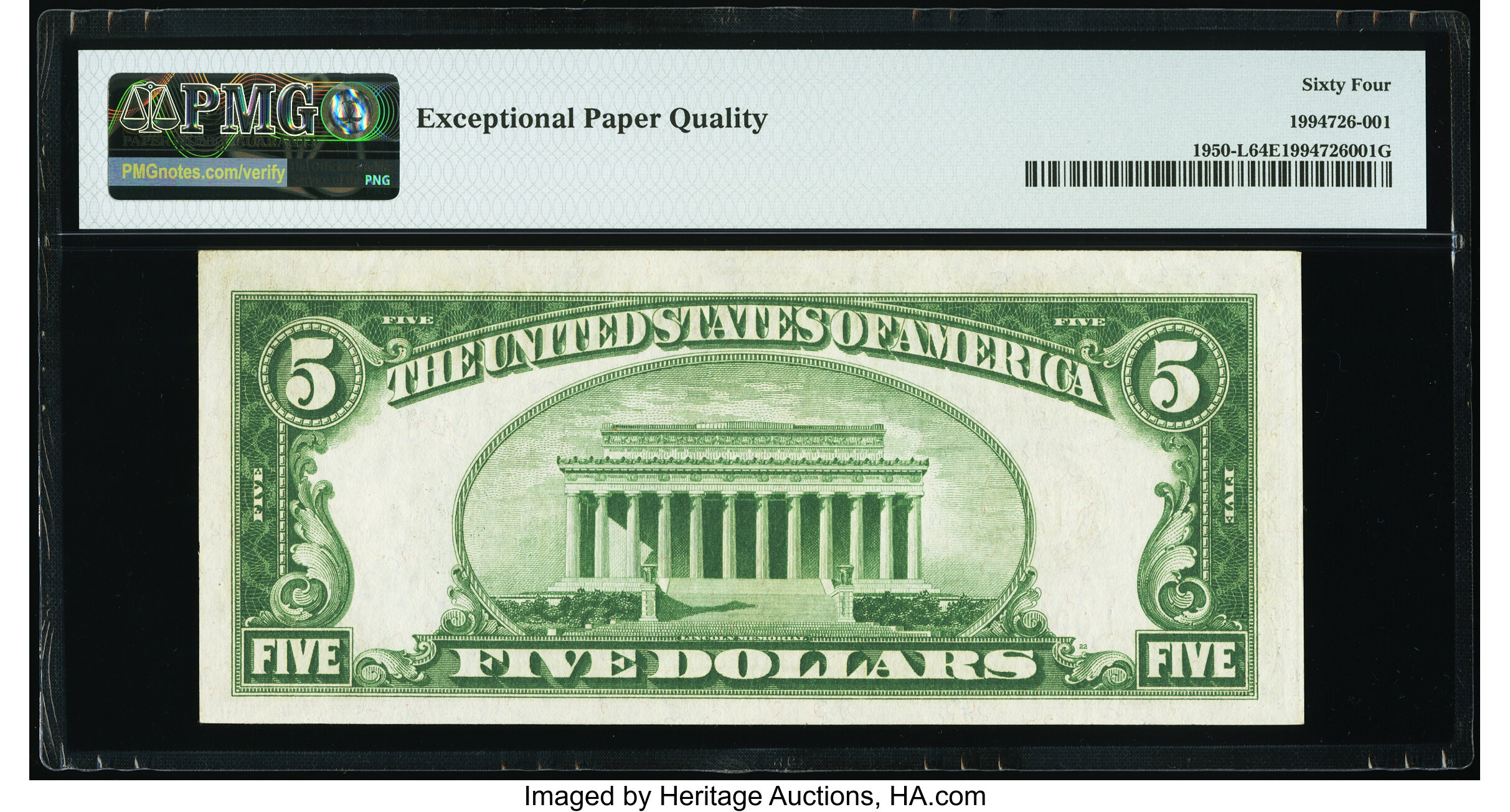 image for: Fancy Serial Number L00800000A Fr. 1950-L $5 1928 Federal Reserve Note. PMG Choice Uncirculated 64 EPQ....