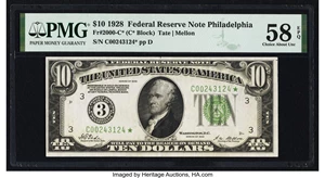 image for: Fr. 2000-C* $10 1928 Federal Reserve Star Note. PMG Choice About Unc 58 EPQ....