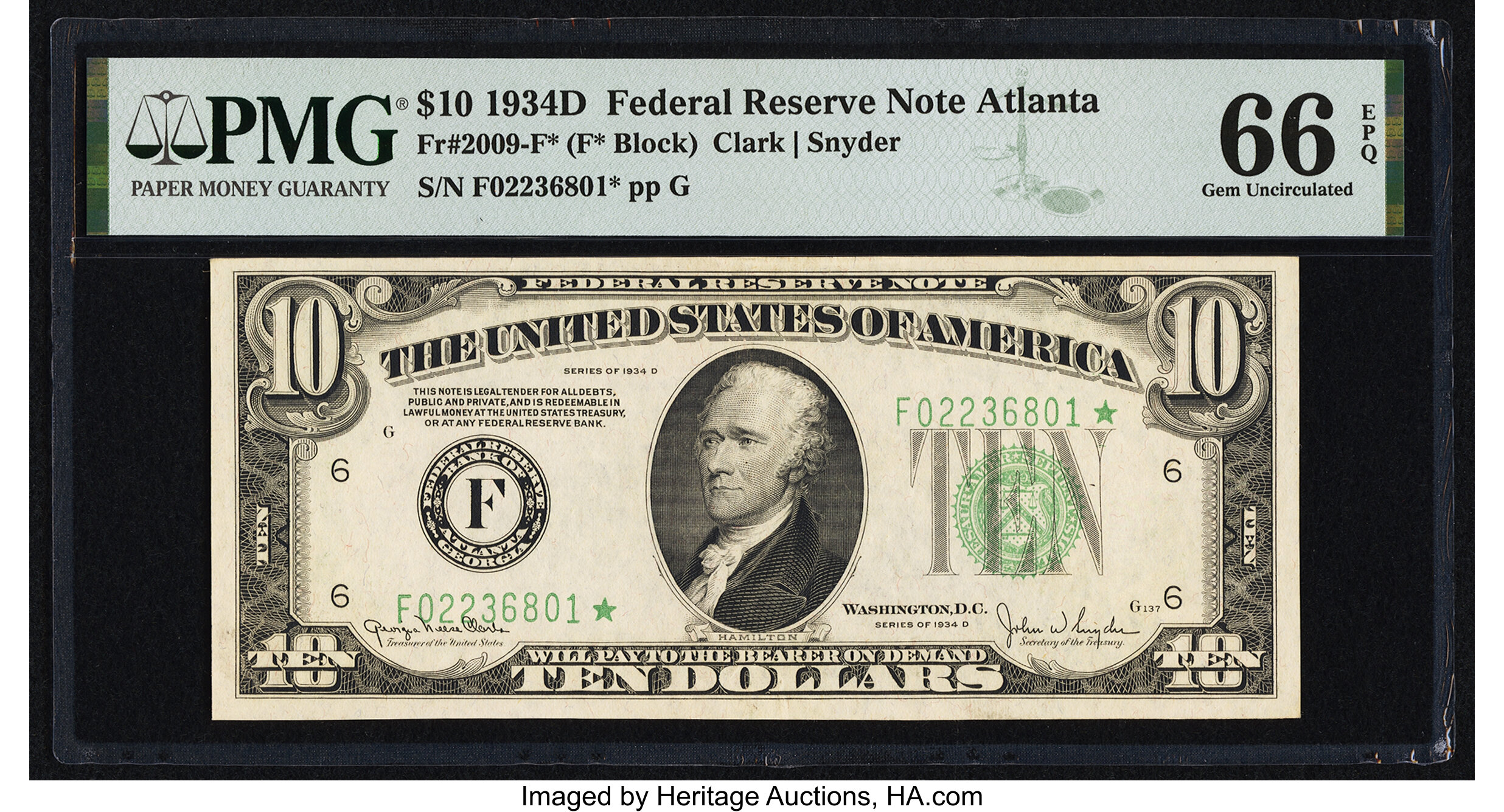 image for: Fr. 2009-F* $10 1934D Federal Reserve Note. PMG Gem Uncirculated 66 EPQ....