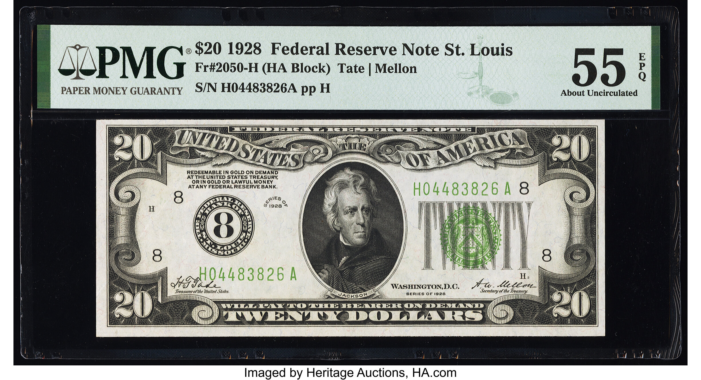 image for: Fr. 2050-H $20 1928 Federal Reserve Note. PMG About Uncirculated 55 EPQ....