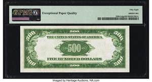 image for: Fr. 2200-G $500 1928 Dark Green Seal Federal Reserve Note. PMG Choice About Unc 58 EPQ....