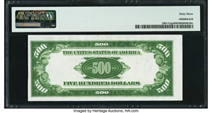 image for: Fr. 2201-C $500 1934 Light Green Seal Federal Reserve Note. PMG Choice Uncirculated 63....